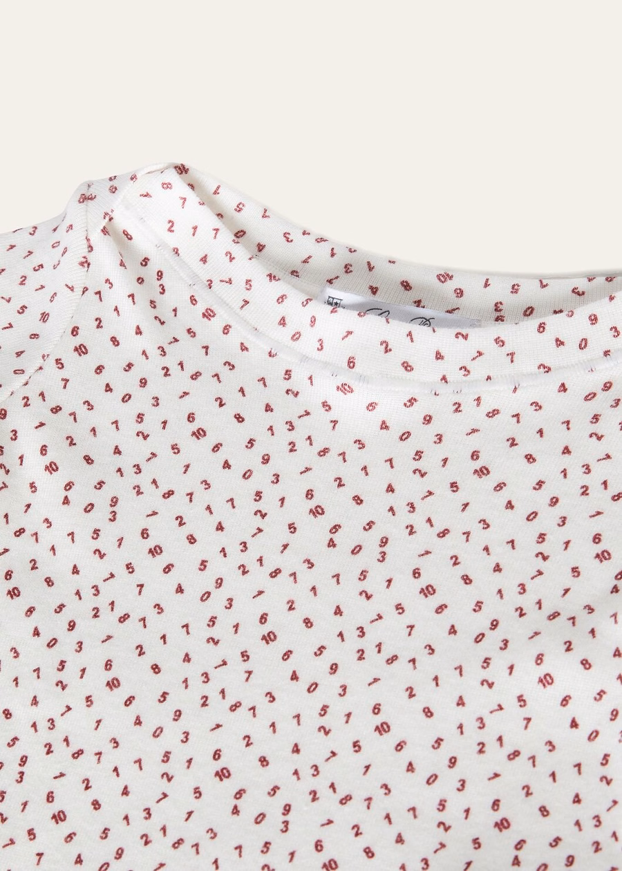 Camiseta Little Numbers de algodão com gola redonda, branca/bordô para recém-nascidos.