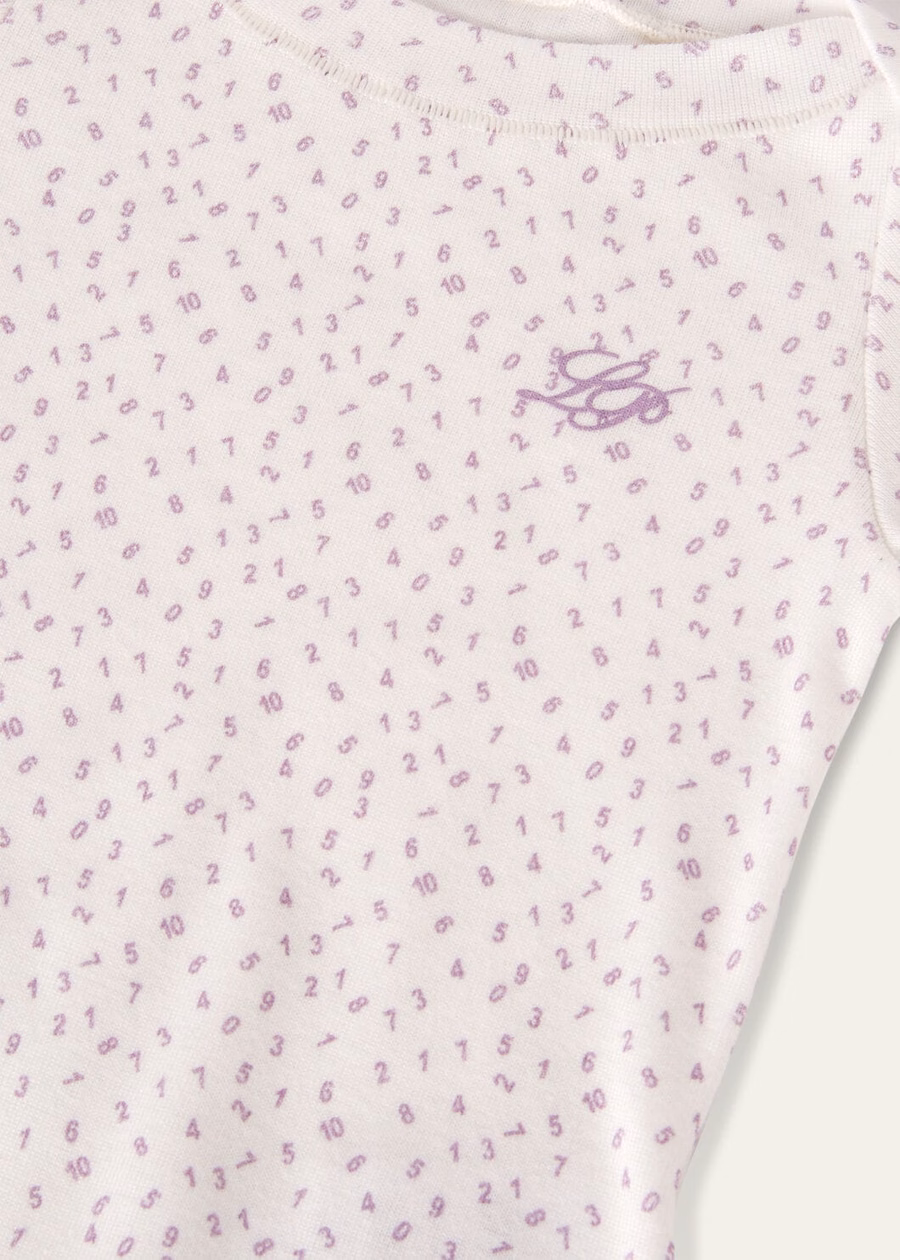 Body infantil Little Numbers em algodão sofisticado branco/glicínia