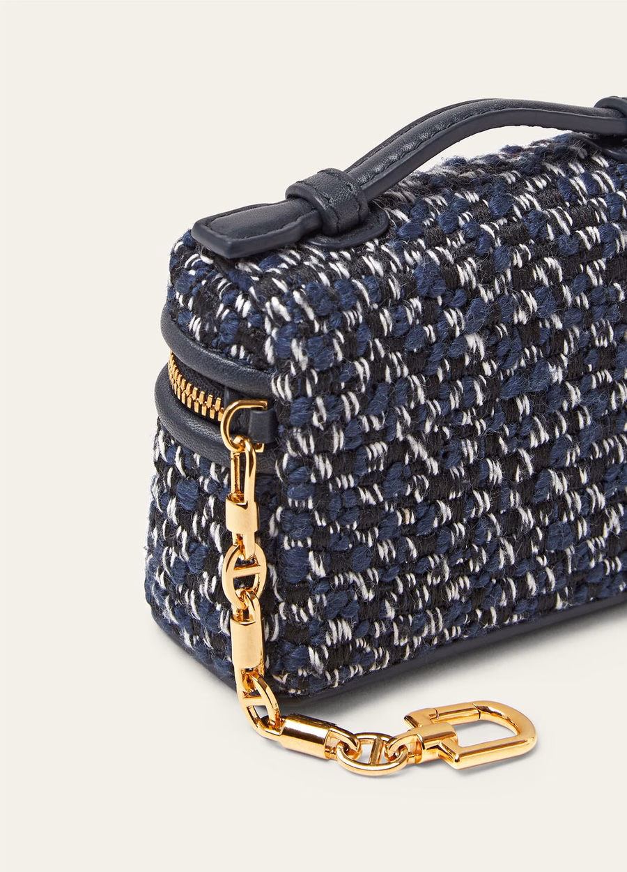 Pingente de bolso extra em algodão, preto cobalto/azul marinho/dourado.