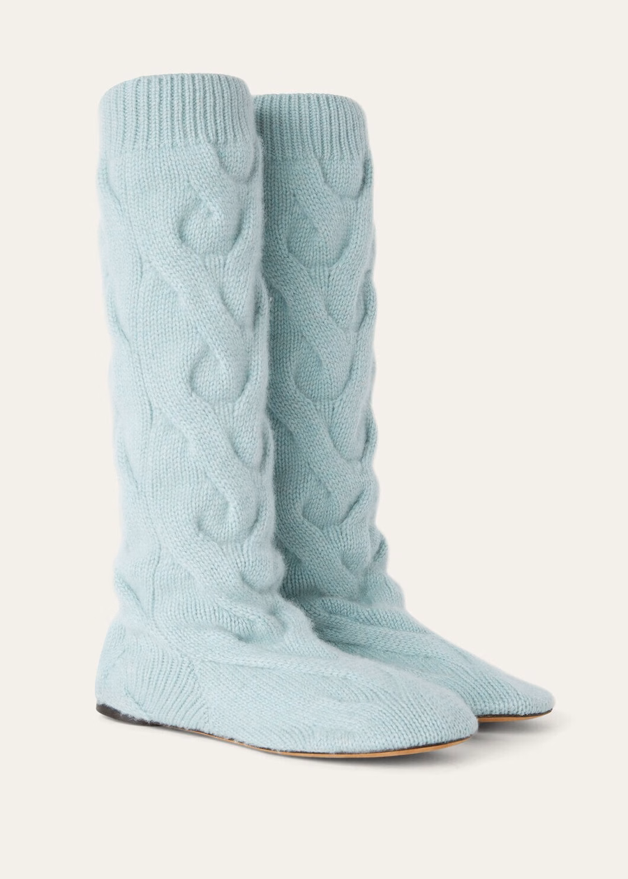 Pantufas de caxemira para bebê, modelo casulo, Langhe Verde Mesclado