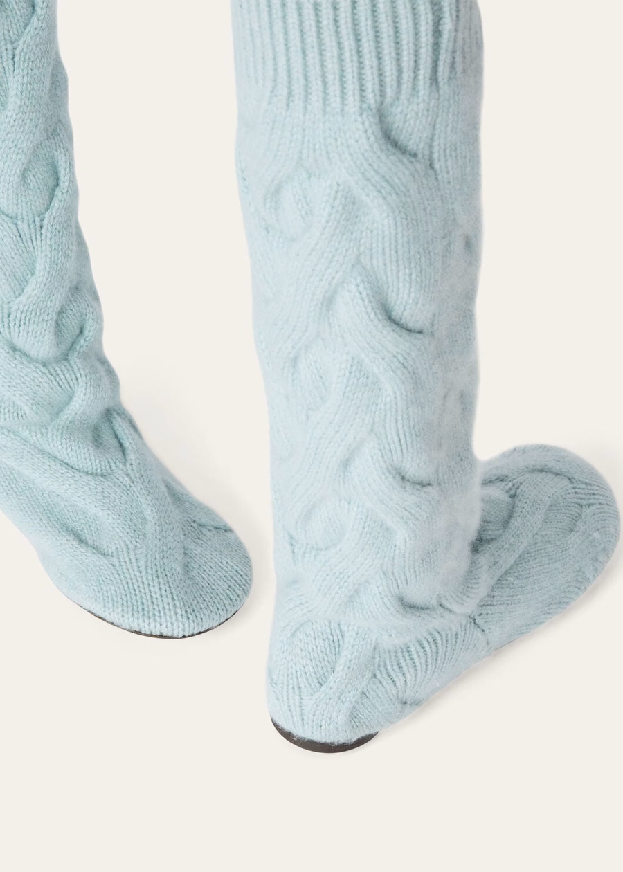 Pantufas de caxemira para bebê, modelo casulo, Langhe Verde Mesclado
