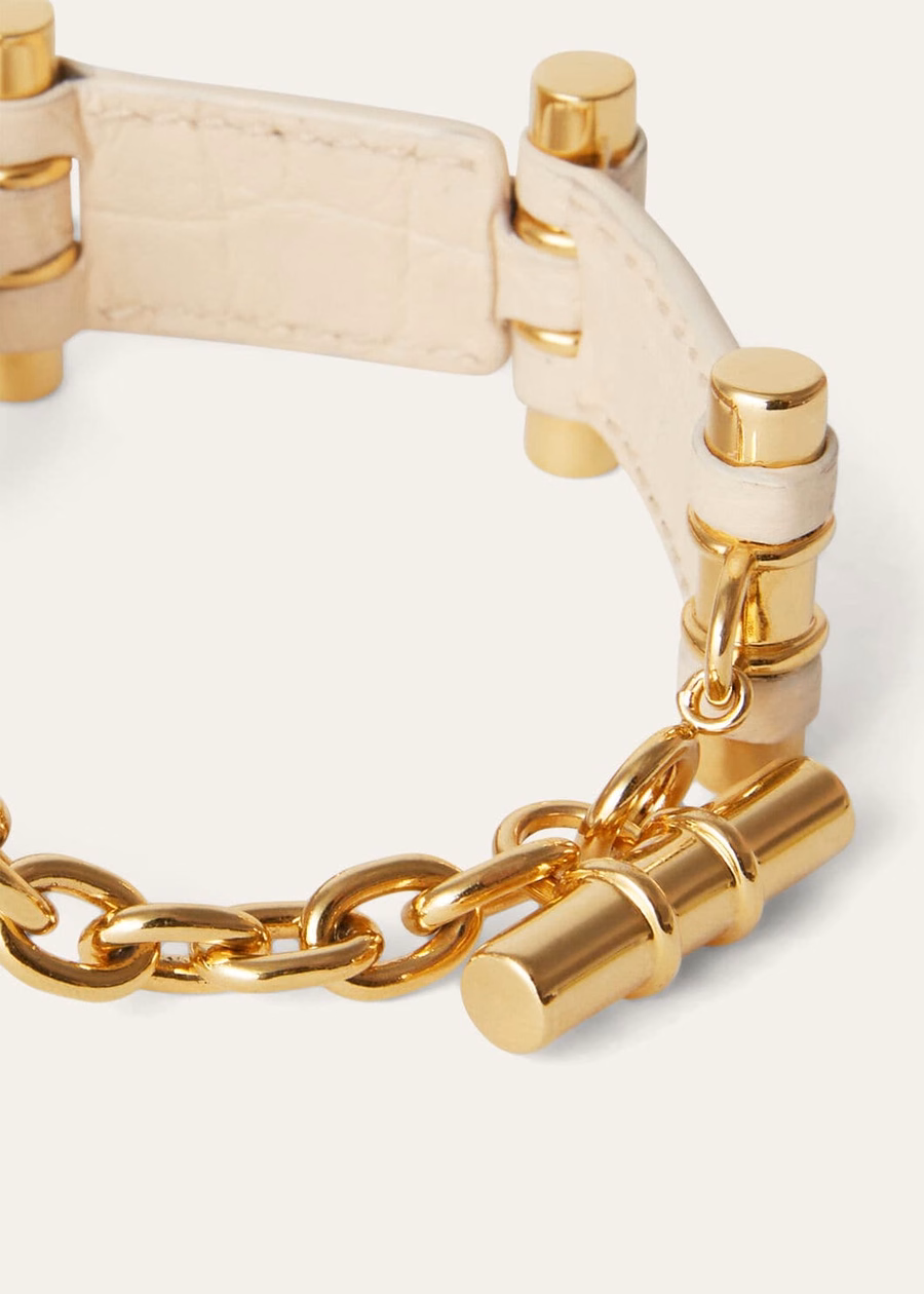 Pulseira de couro de crocodilo com raiz de lótus