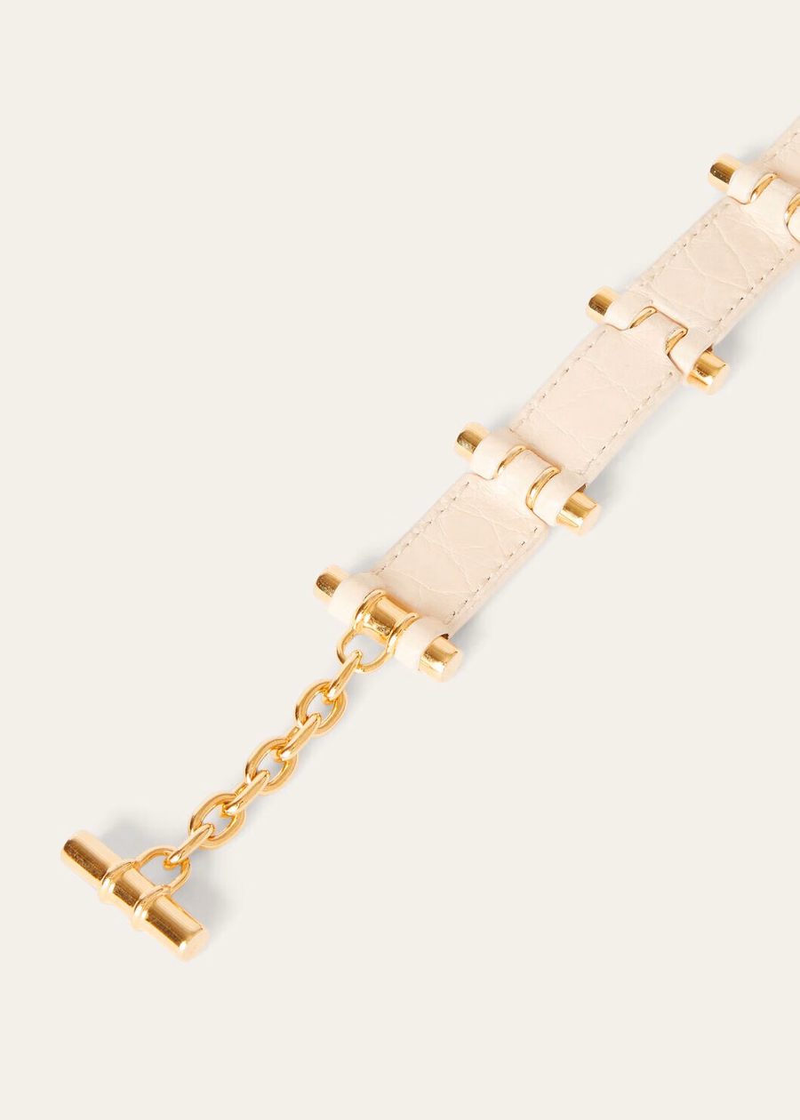 Pulseira de couro de crocodilo com raiz de lótus