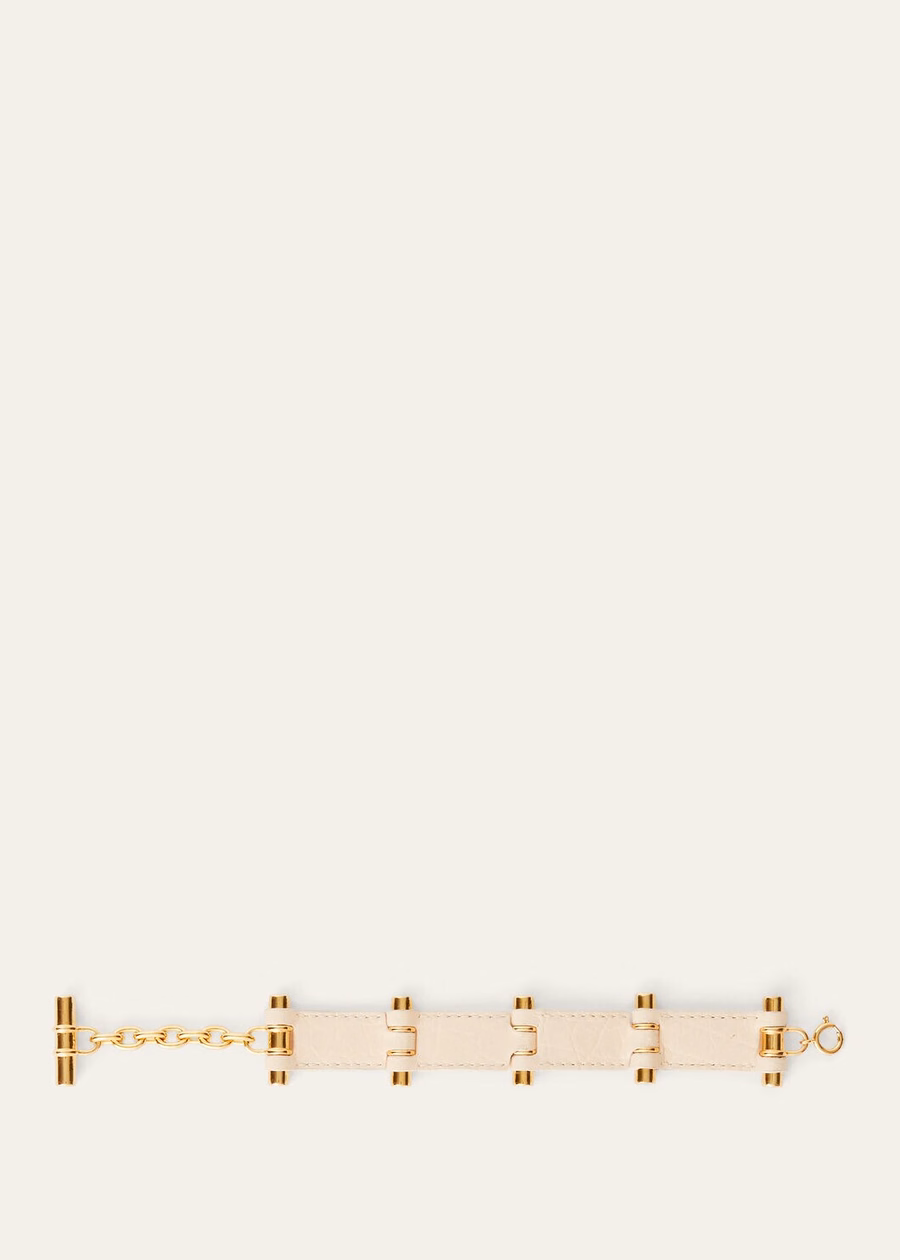 Pulseira de couro de crocodilo com raiz de lótus