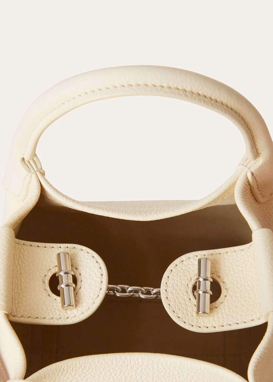 Bolsa Micro Bale em couro de bezerro granulado branco Whisper