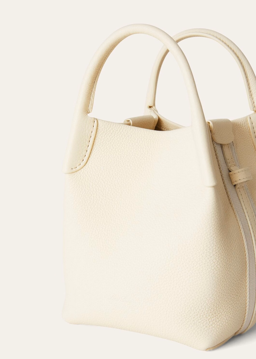Bolsa Micro Bale em couro de bezerro granulado branco Whisper