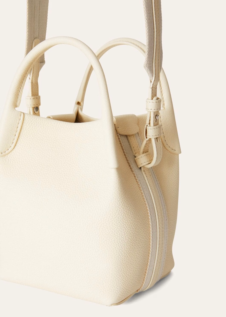 Bolsa Micro Bale em couro de bezerro granulado branco Whisper