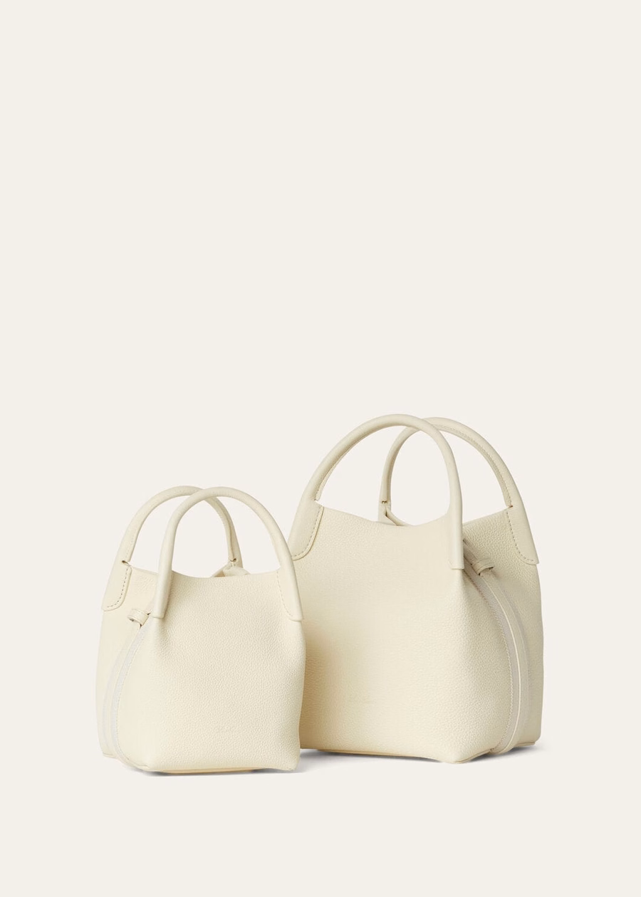 Bolsa Micro Bale em couro de bezerro granulado branco Whisper