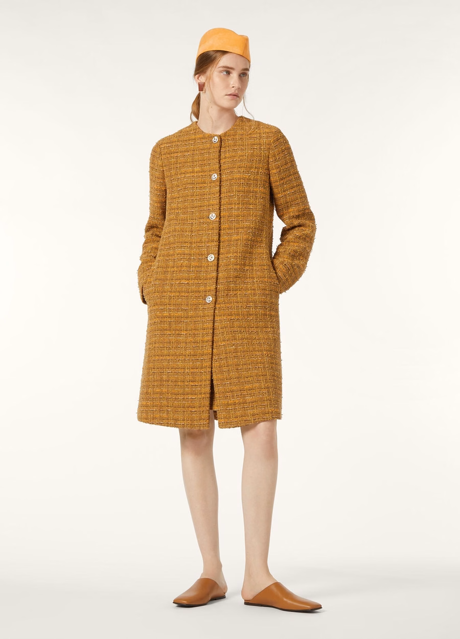 Casaco Oxton em algodão, mohair e lã, verde-laranja com estampa de papoulas.