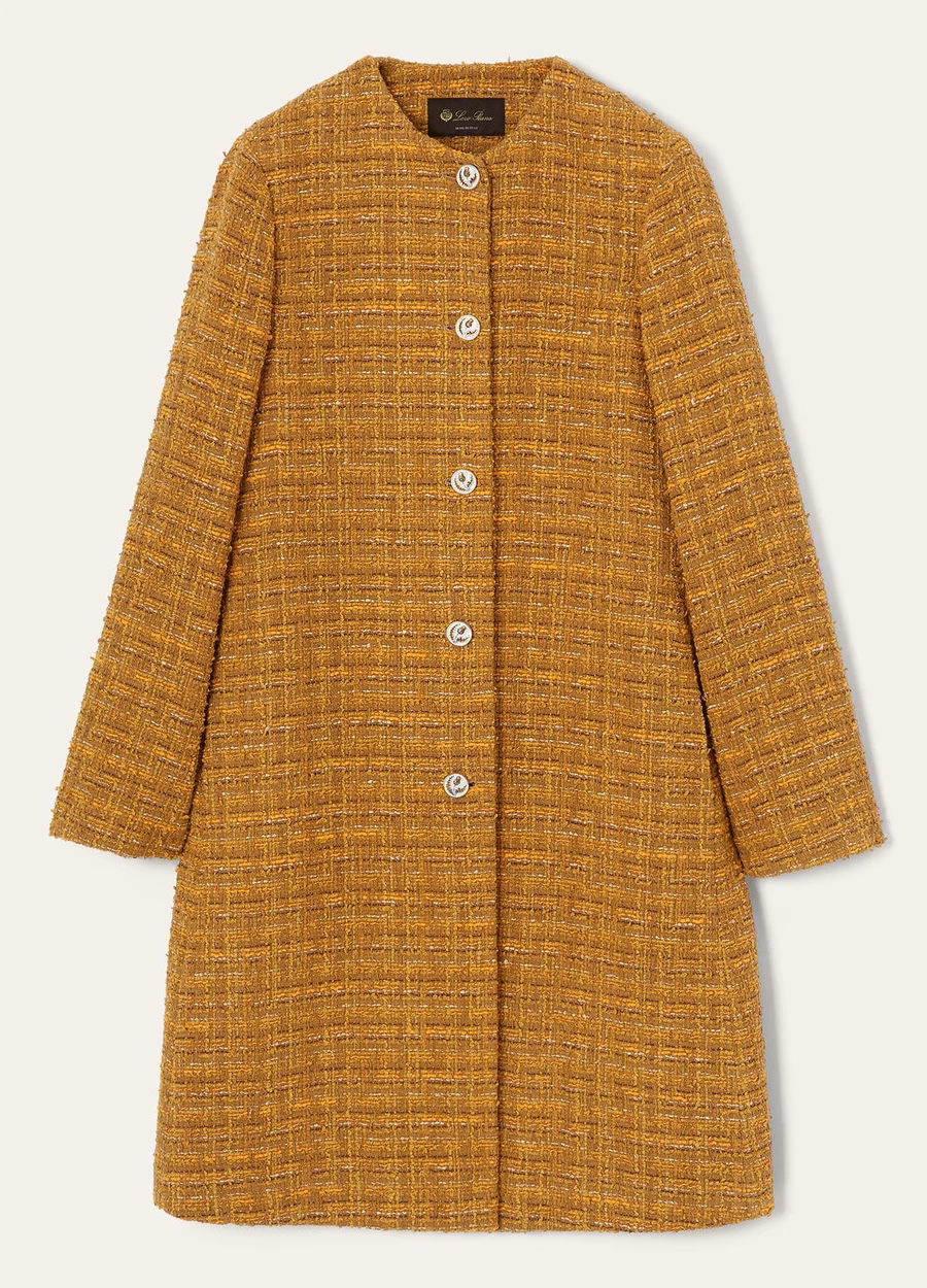 Casaco Oxton em algodão, mohair e lã, verde-laranja com estampa de papoulas.