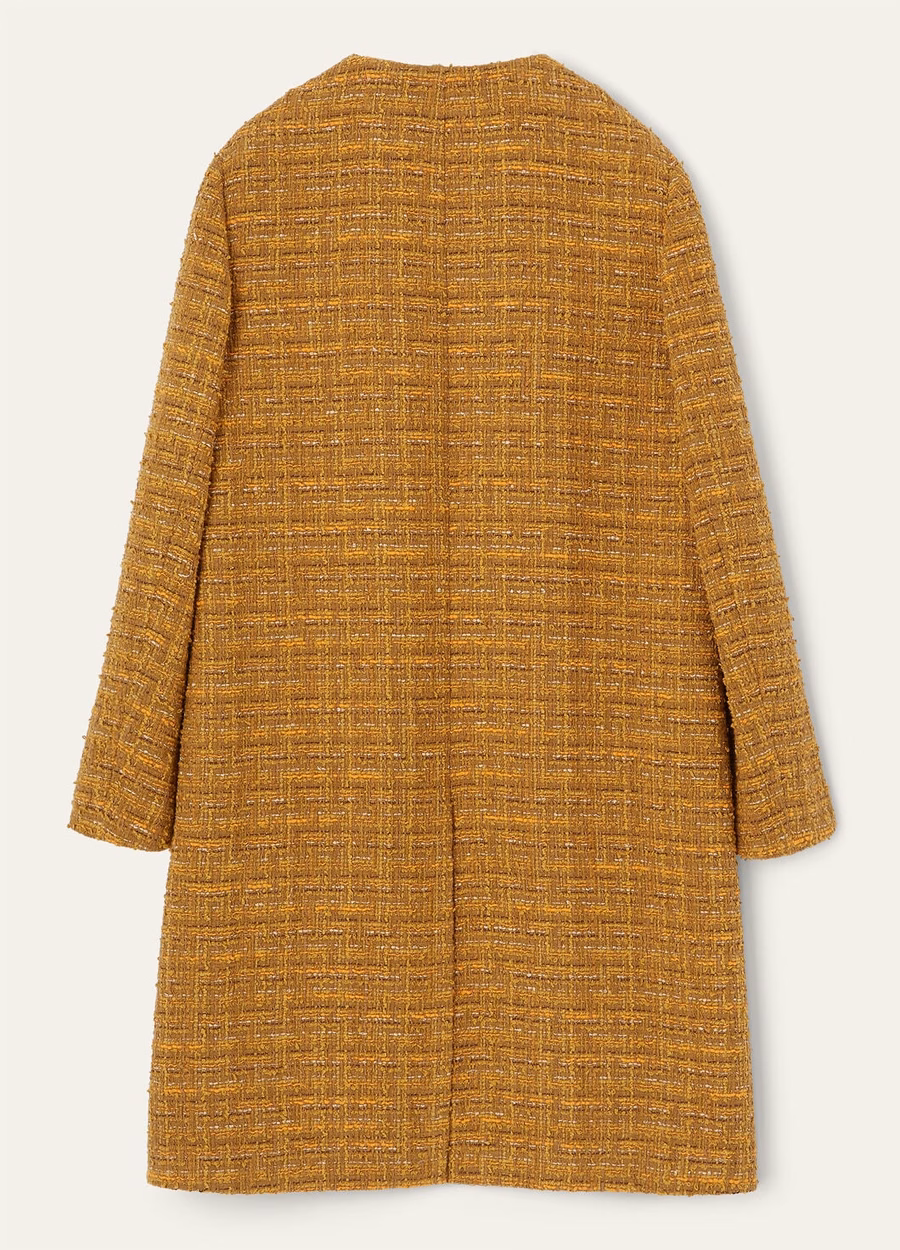 Casaco Oxton em algodão, mohair e lã, verde-laranja com estampa de papoulas.