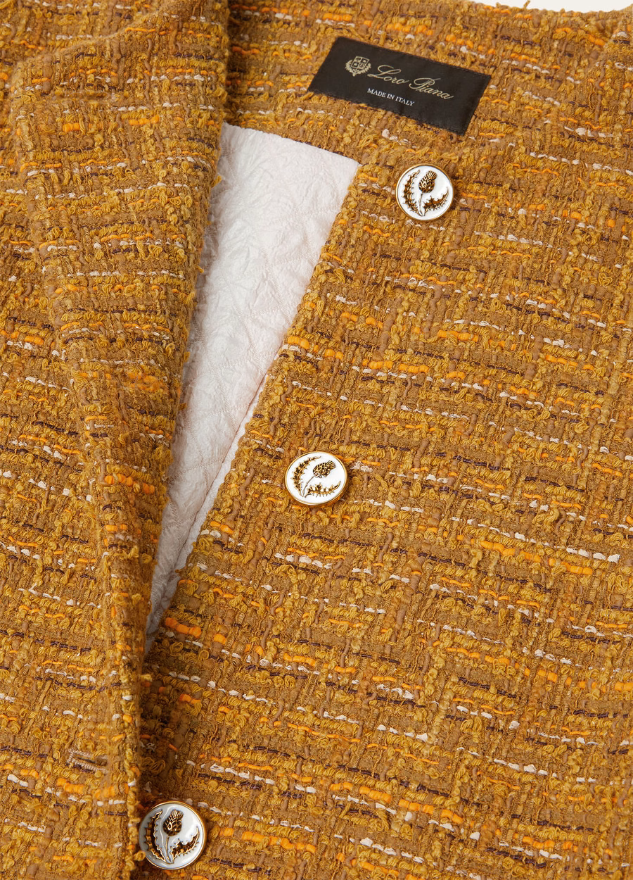 Casaco Oxton em algodão, mohair e lã, verde-laranja com estampa de papoulas.