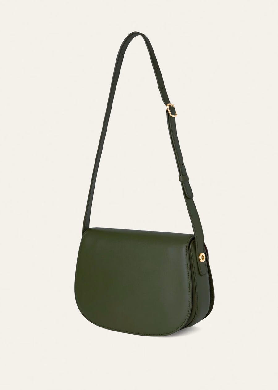 Bolsa pequena Ghira em couro de bezerro liso, verde musgo escuro/Kummel