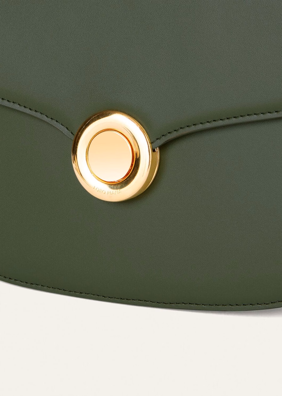 Bolsa pequena Ghira em couro de bezerro liso, verde musgo escuro/Kummel