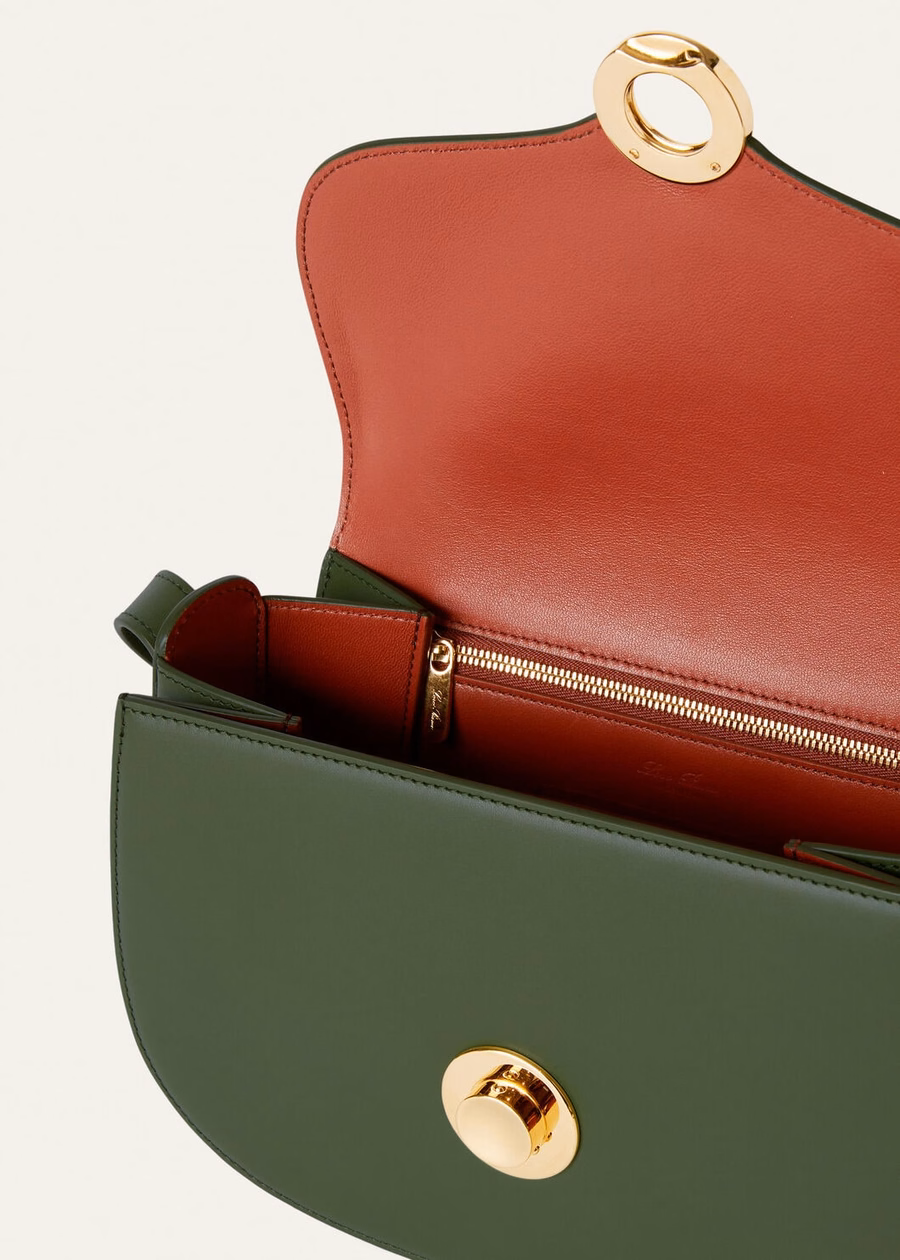 Bolsa pequena Ghira em couro de bezerro liso, verde musgo escuro/Kummel