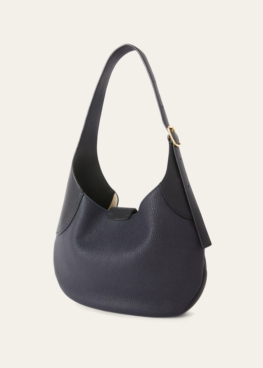 Bolsa Bobbin Média em Couro de Bezerro Azul Marinho/Preto/Dourado