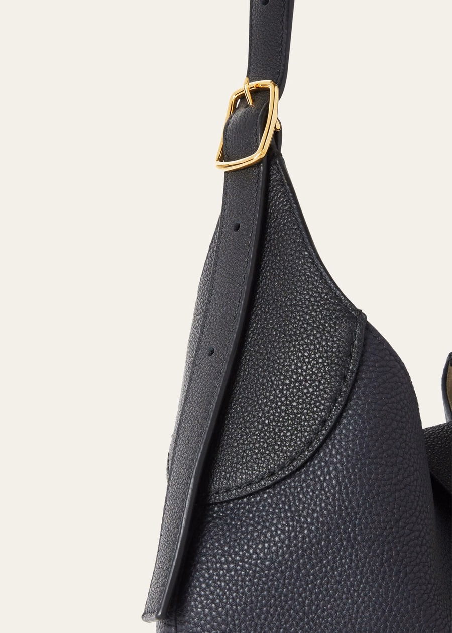 Bolsa Bobbin Média em Couro de Bezerro Azul Marinho/Preto/Dourado