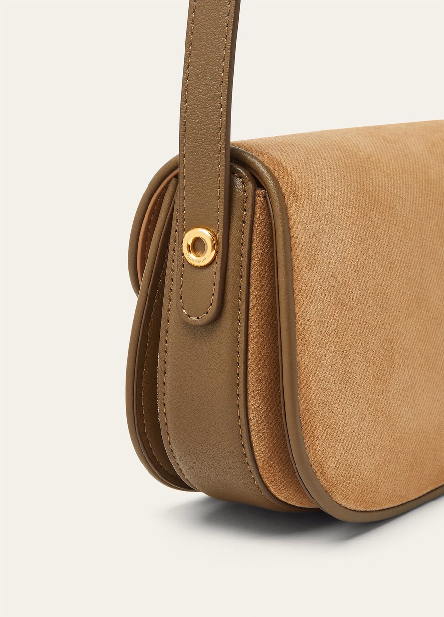 Mini Bolsa Ghiera em Couro de Bezerro Castanho Dourado/Alcaparras Salgadas/Sol Dourado