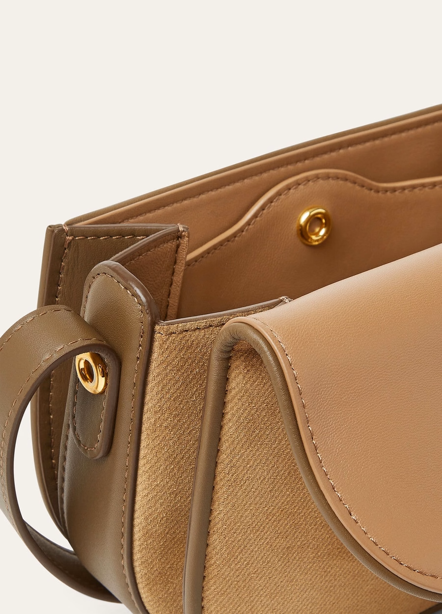 Mini Bolsa Ghiera em Couro de Bezerro Castanho Dourado/Alcaparras Salgadas/Sol Dourado