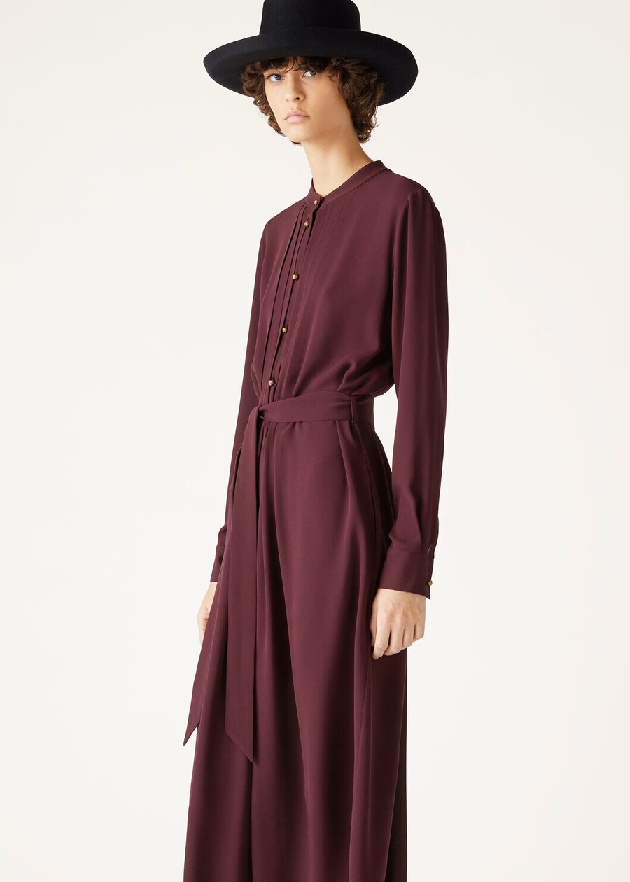 Vestido Hattie de seda cor vinho profundo