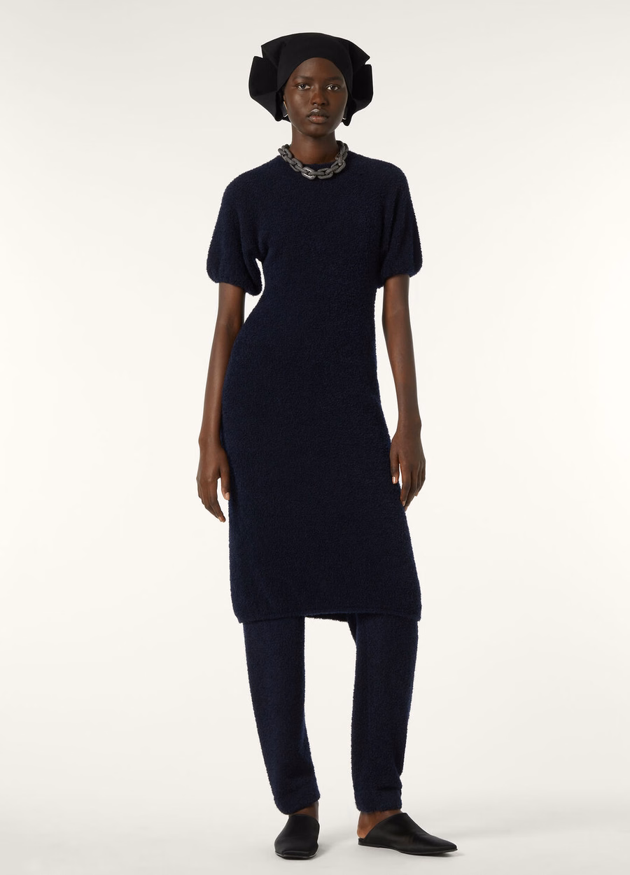 Vestido Pella de seda e cashmere azul clássico