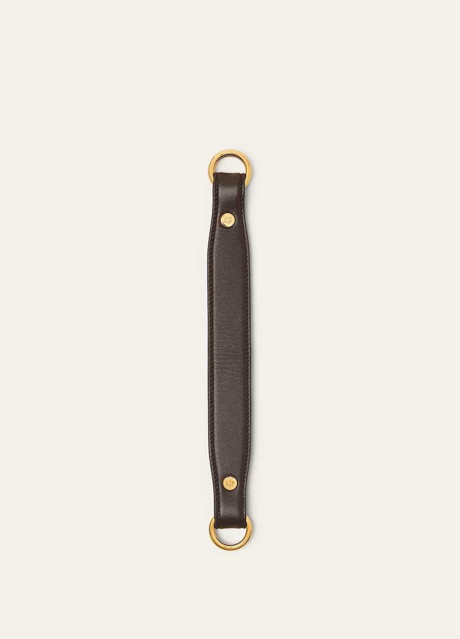 Loro Piana Handle Foulard em couro de bezerro nas cores chocolate escuro com alcaçuz e ouro do sol.