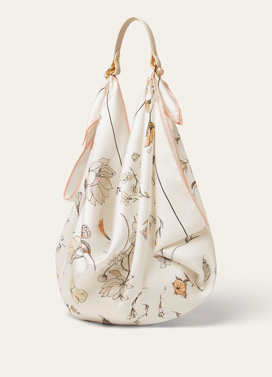 Loro Piana Handle Foulard em couro de bezerro, cor Whisper White/Sun Gold