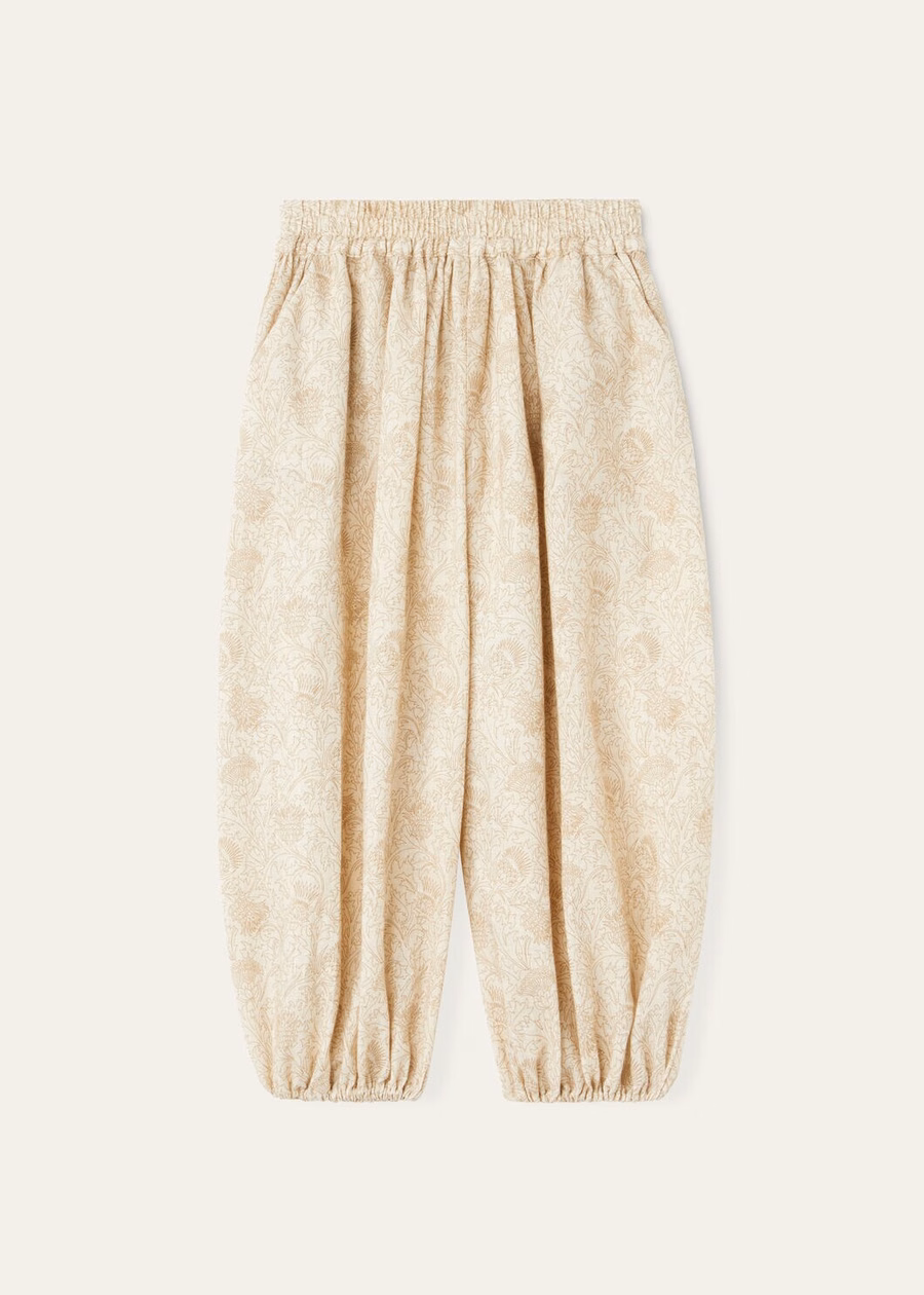 Calças infantis Lotty, algodão, linho, creme maple/marrom musgo