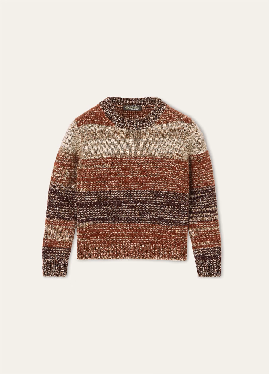 Camiseta infantil Kaleidos de gola redonda em seda e cashmere nas cores Kasha/Noz-moscada/Amora-preta
