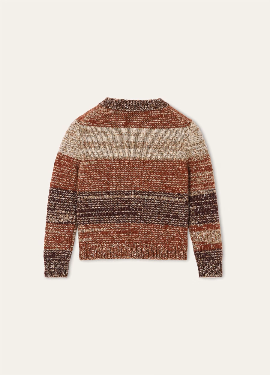 Camiseta infantil Kaleidos de gola redonda em seda e cashmere nas cores Kasha/Noz-moscada/Amora-preta