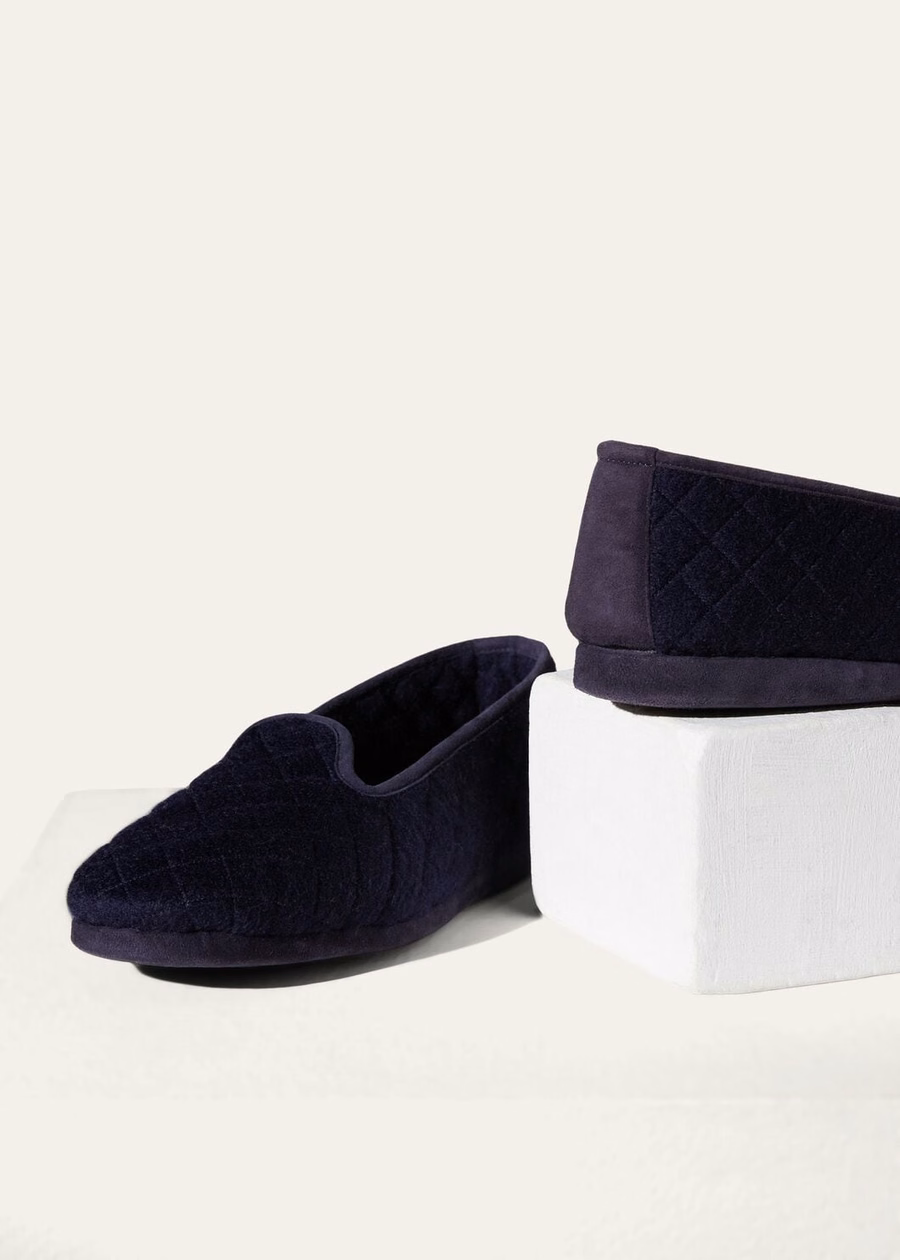 Pantufas clássicas de cashmere azul marinho