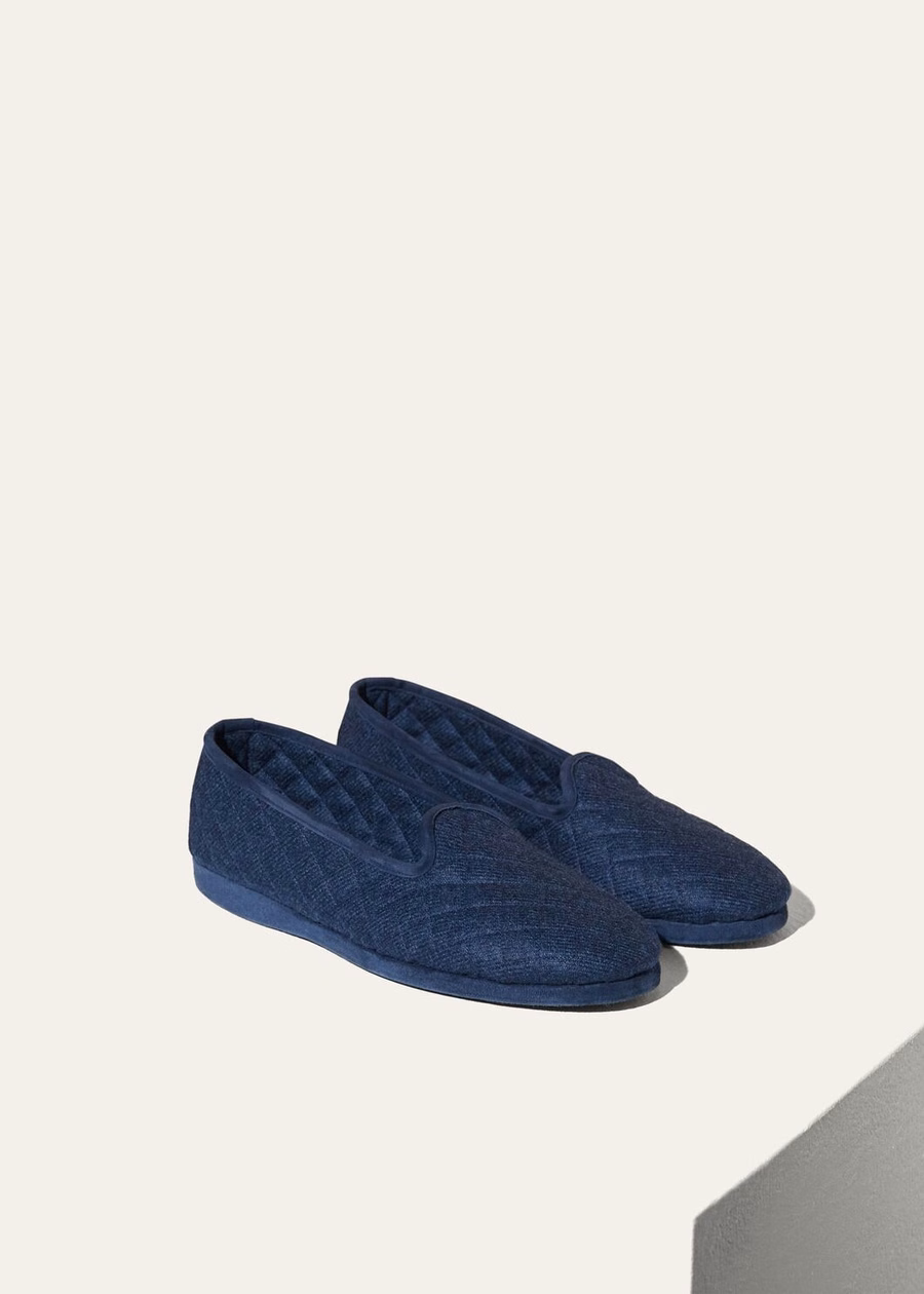 Pantufas Clássicas de Caxemira Azul Sodalite Mel