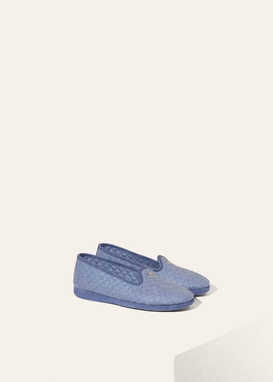 Pantufas Clássicas de Caxemira AZUL CLARO COM PAPEL DE AÇÚCAR MEL