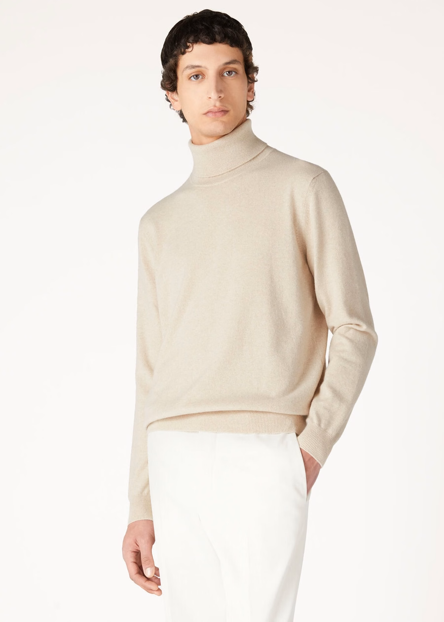 Gola alta clássica em cashmere baby mesclado natural