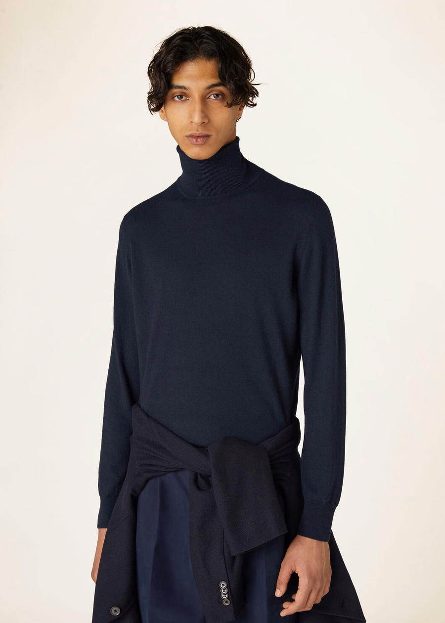 Gola alta em cashmere para bebê azul marinho