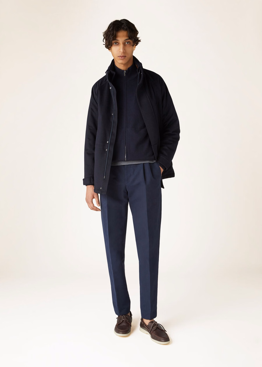 Jaqueta bomber clássica Baby Cashmere com zíper, azul marinho.