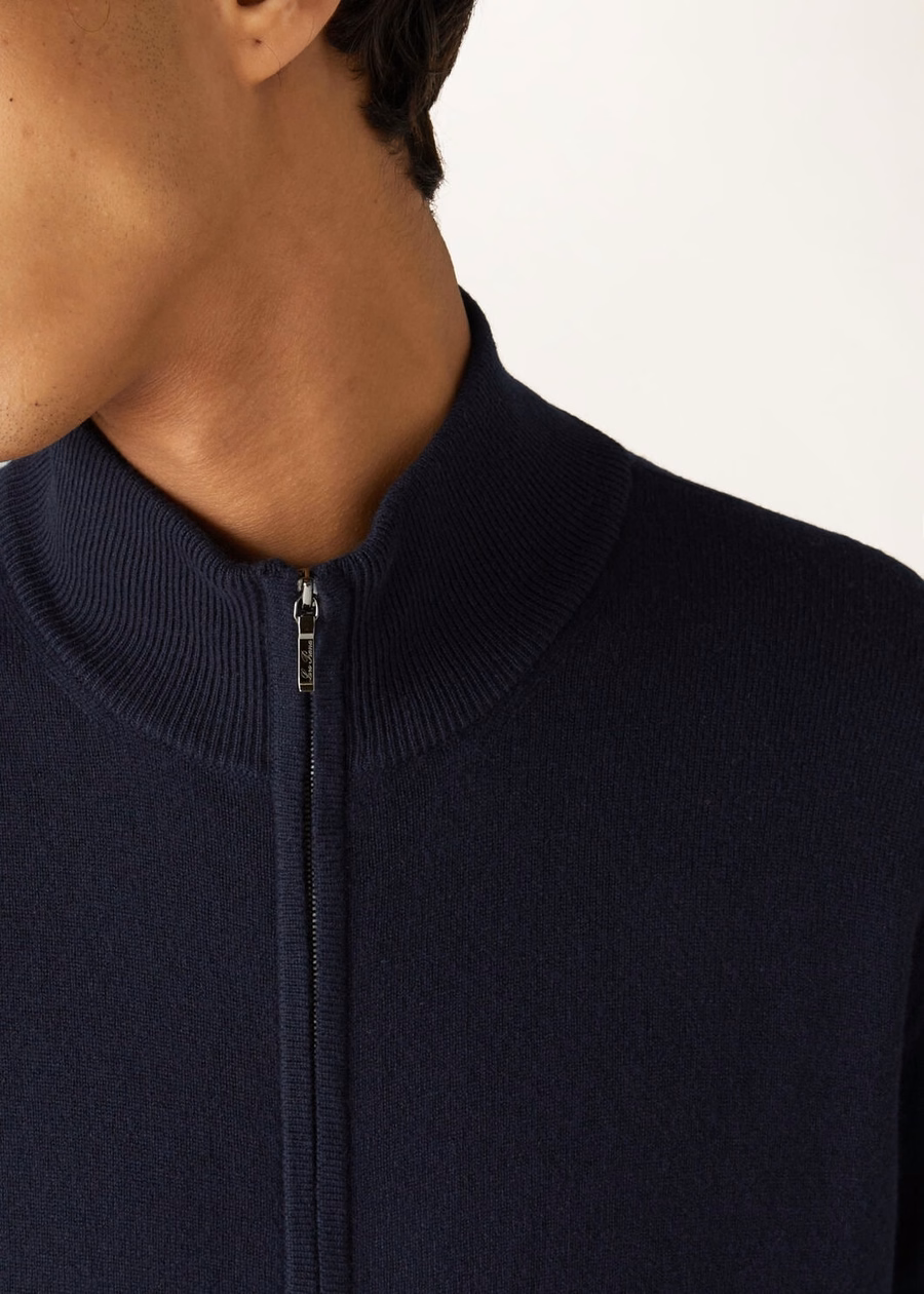 Jaqueta bomber clássica Baby Cashmere com zíper, azul marinho.