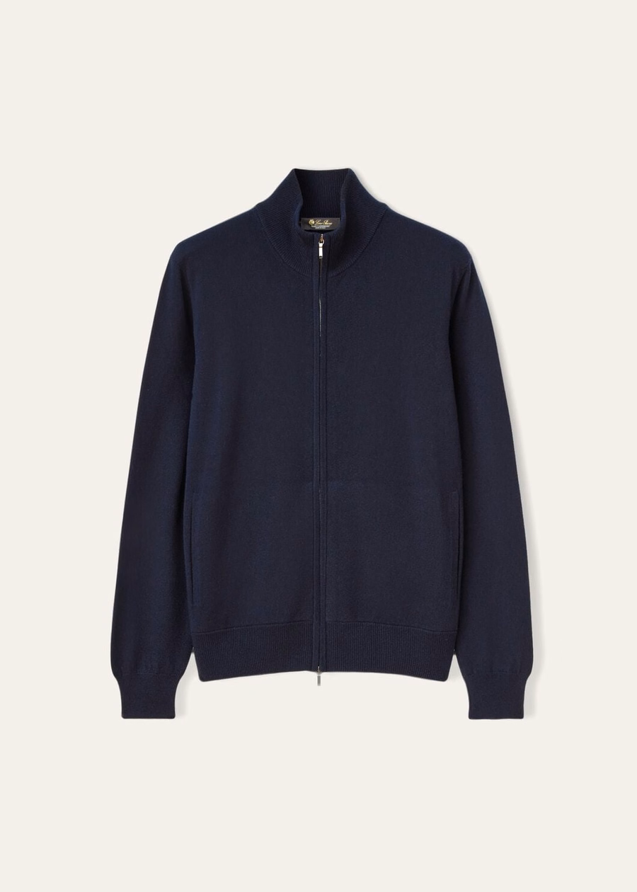 Jaqueta bomber clássica Baby Cashmere com zíper, azul marinho.