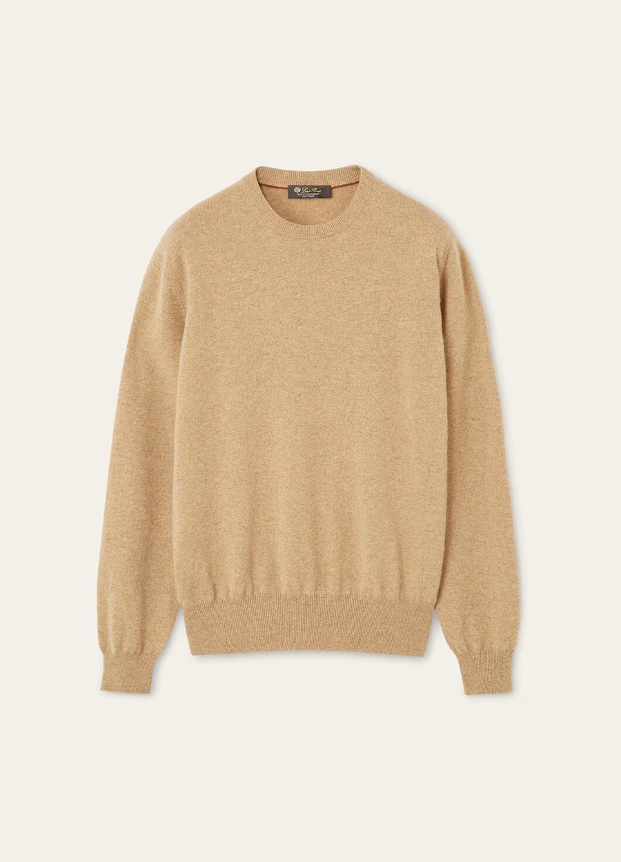 Gola redonda clássica em cashmere baby cru com mechas mel