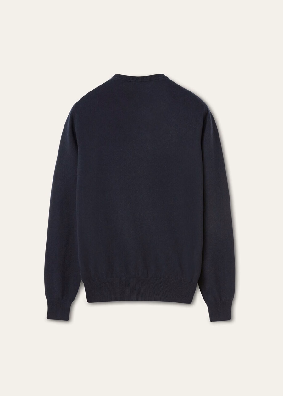 Camiseta Clássica de Gola Redonda em Caxemira Baby Azul Marinho