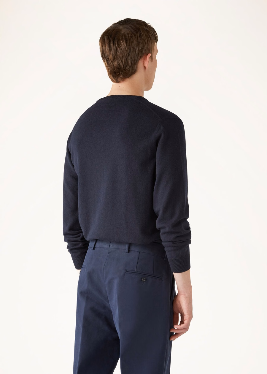 Camisola clássica de caxemira para bebé azul marinho com decote em V