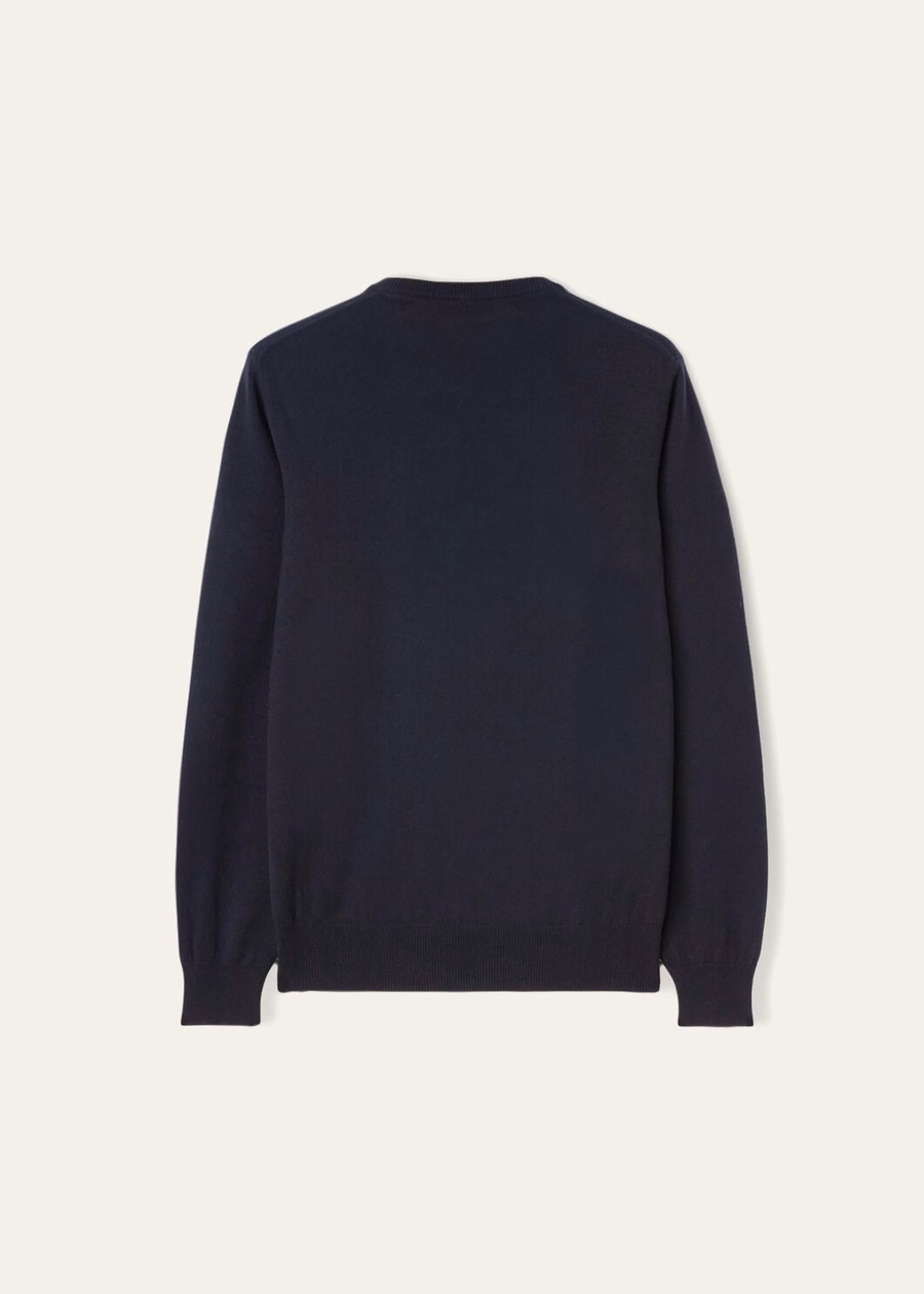 Camisola clássica de caxemira para bebé azul marinho com decote em V