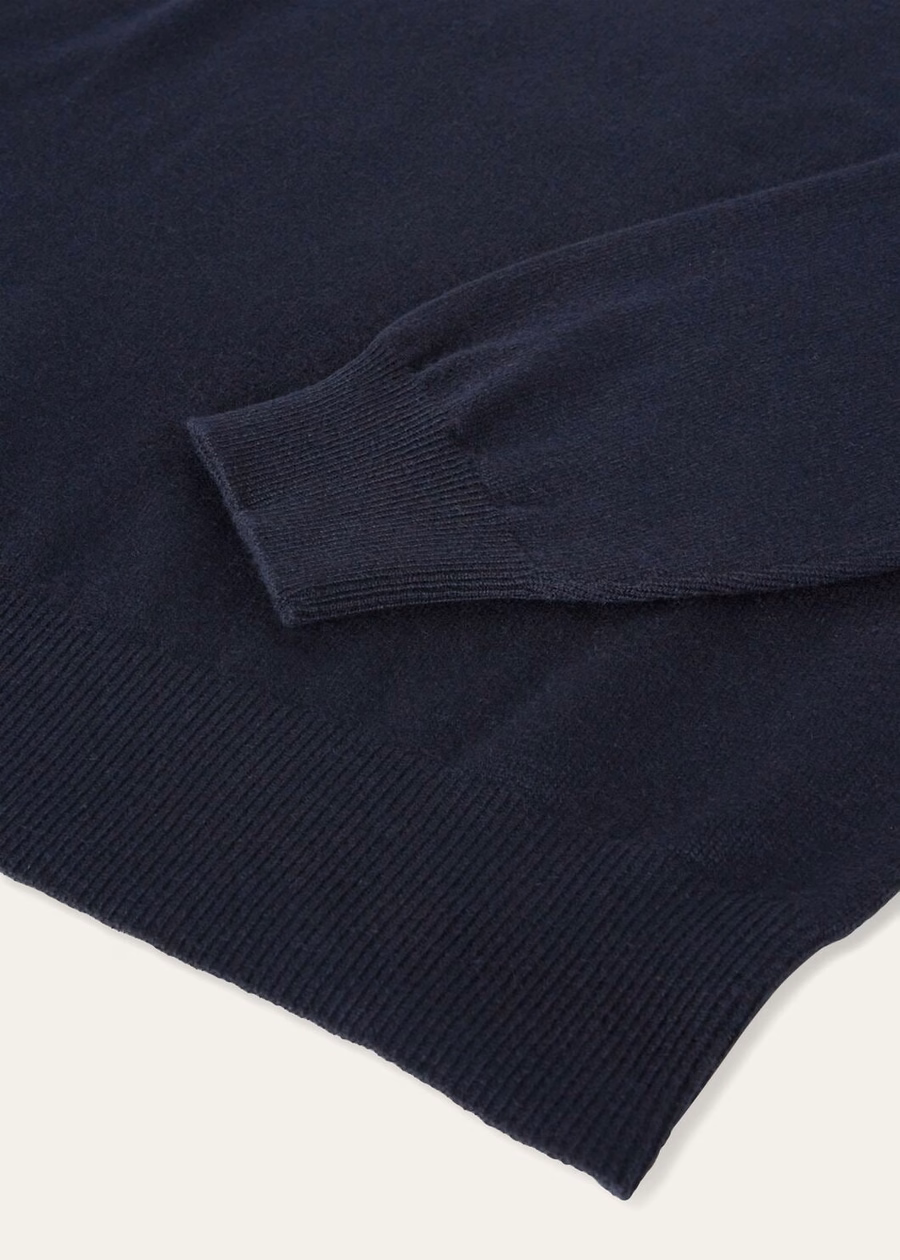 Camisola clássica de caxemira para bebé azul marinho com decote em V