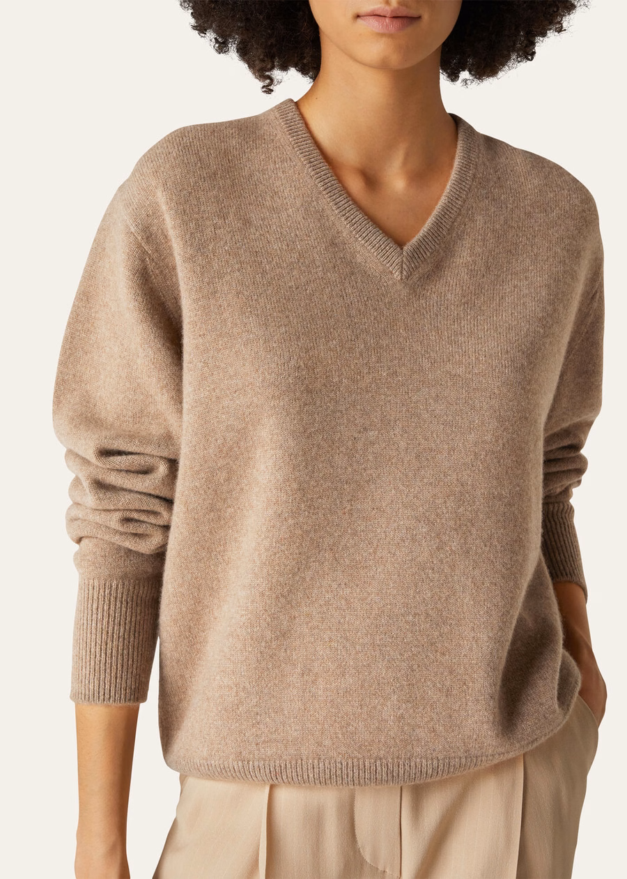 Suéter Loro Cashmere com decote em V marrom framboesa Mel