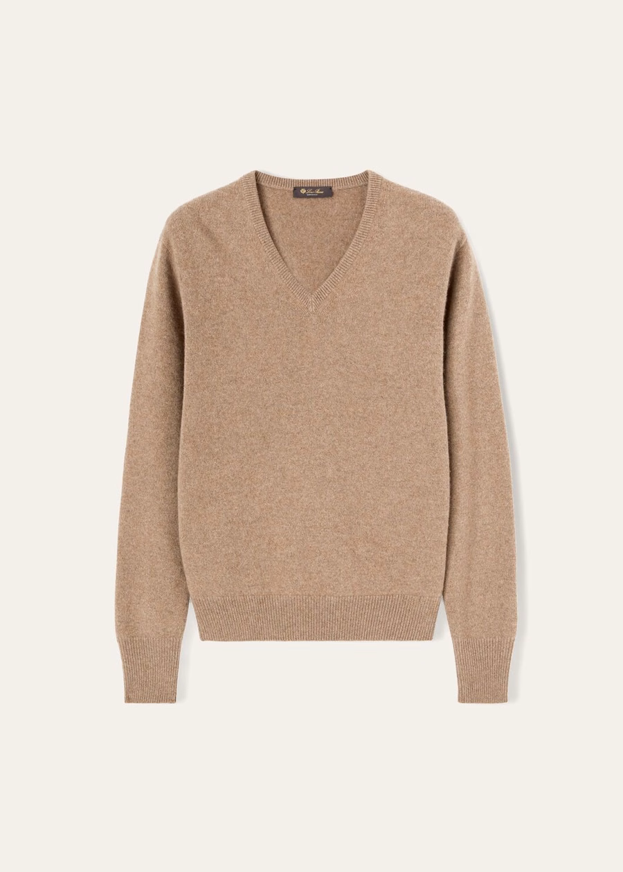 Suéter Loro Cashmere com decote em V marrom framboesa Mel