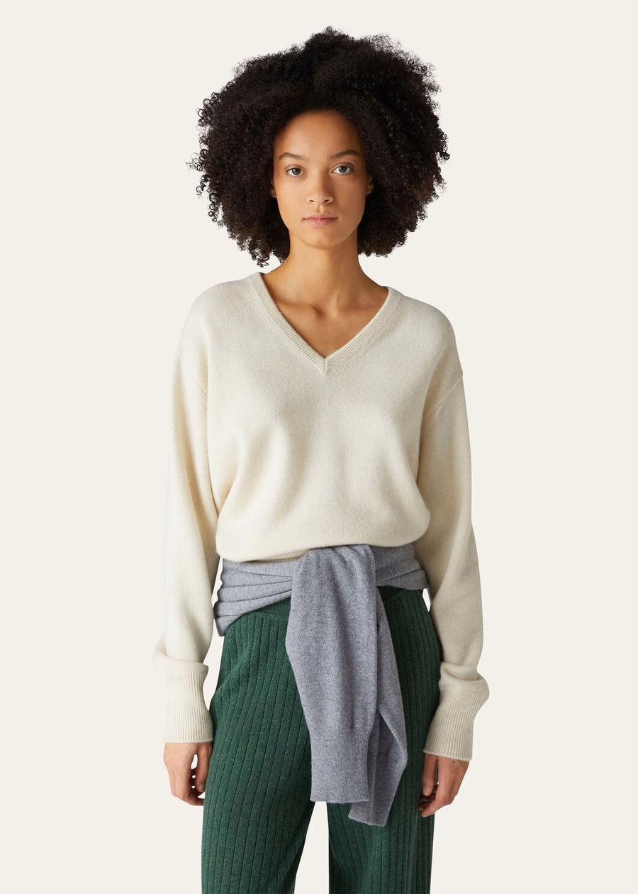 Suéter Loro Pure Dunes Mel Cashmere com decote em V