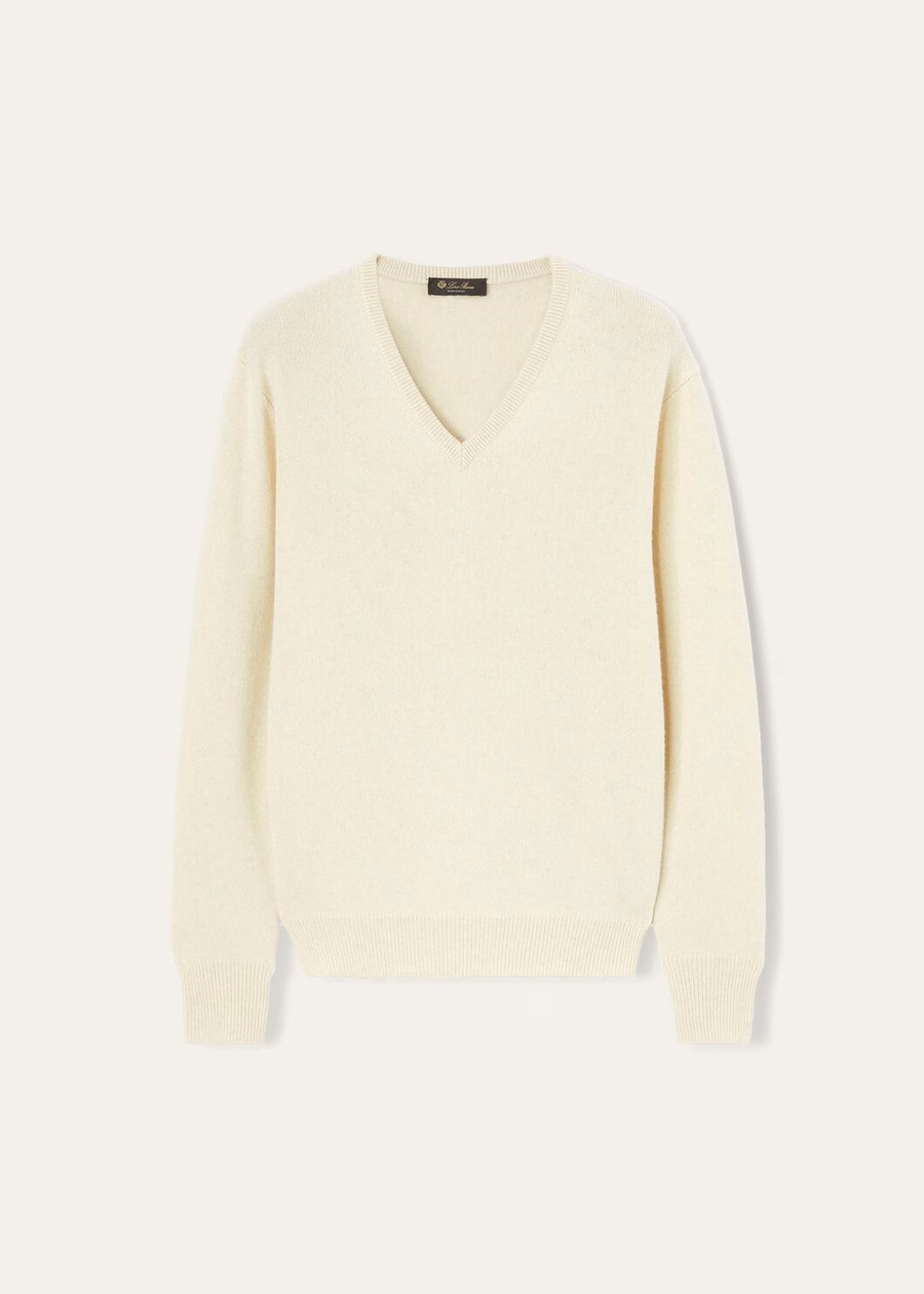 Suéter Loro Pure Dunes Mel Cashmere com decote em V