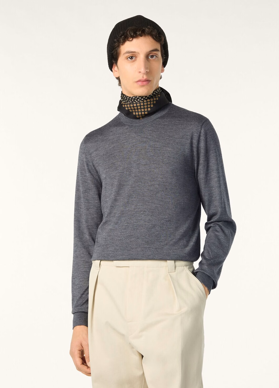 Gola redonda Sottile em seda, cashmere e lã virgem, cinza mesclado.