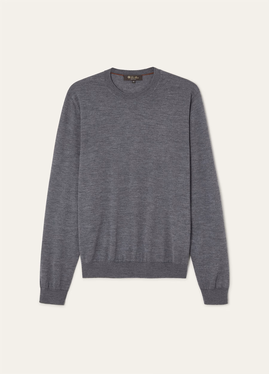 Gola redonda Sottile em seda, cashmere e lã virgem, cinza mesclado.