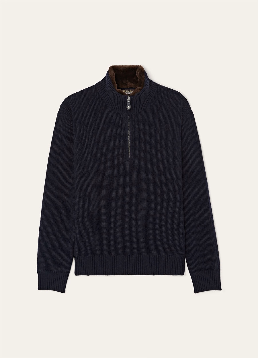 Suéter Alpe Baby Cashmere Coarsehair® com gola alta, azul marinho
